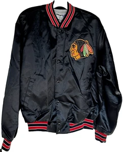 1990s Swingster Large NHL Chicago Blackhawks Logo Satin Jacket Snap USA Preowned - Picture 1 of 11