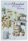 Grandad Birthday Card -Watering Can Table & Plants in Pots with Foil 7.5 x 5.75"