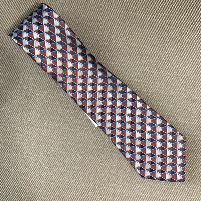 Corbata para hombre Perry Ellis Dunstan Geo clásica roja borgoña nueva con etiquetas Foto 1 de 3