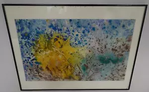 Framed Original Ink Oil Monotype Painting Grass Fire Judith Main Wiscasset - Picture 1 of 9