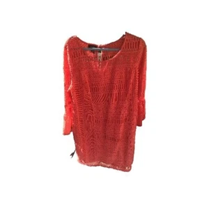 Alfani Crochet 3/4 Bell sleeve Midi Length Coral shift dress sz14 NWOT Boho - Picture 1 of 8