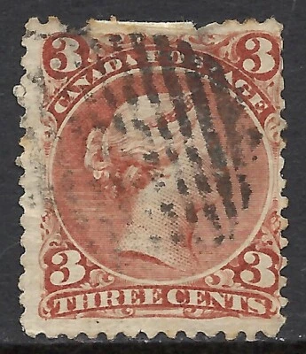 CANADÁ SCOTT 25 USADO FINO - 1868 3c RED QUEEN VICTORIA EDICIÓN GATO $40.00 Foto 1 de 2