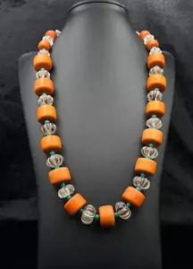 RARE Vintage Tibetan Coral Turquoise & Pumpkin Shape Smoky Quartz Beaded Necklac - Picture 1 of 6