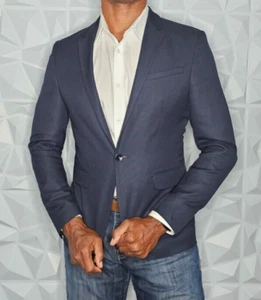 Zara Cool Comfort Wool Blend Dual Vent Navy Blue Sport Blazer Jacket 36R - Picture 1 of 10