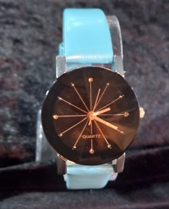 Ladies Analog Watch with black face and baby blue band - Picture 1 of 2