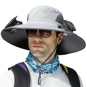 Wide Brim Men's Sun Hat Solar Charging Bucket Hat New Fishing Hat Outdoor - Afbeelding 1 van 20