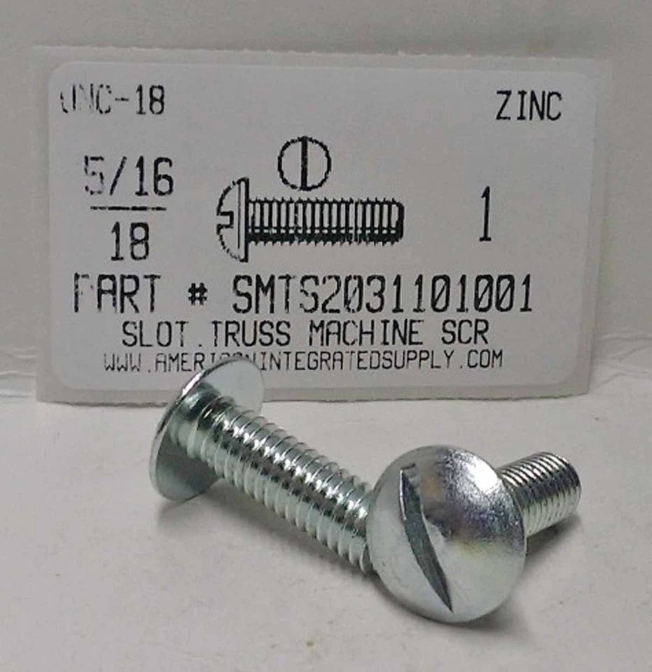 AMERICANINTEGRATEDSUPPLY.COM 5/16-18x1 Truss Head Slotted Machine Screws Steel Zinc Plated (10)