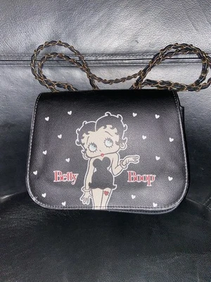 Cartera bandolera Betty Boop 2023 negra correa de cadena dorada Foto 1 de 4
