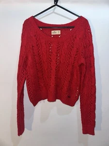 Hollister red wool open cable knitted cropped jumper Size Medium - Picture 1 of 7