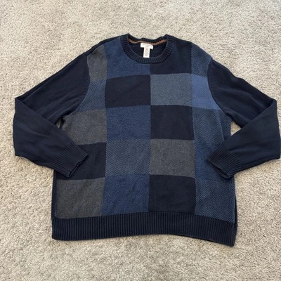 Suéter Dockers Para Hombres XL Cuadros Retazos Acanalados Borde Azul Marino Algodón Tejido LS Pullover Foto 1 de 4