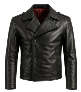 Men's Real Cowhide Leather Brando Style Bikers Jacket Front Buttons Jacket - Picture 1 of 4