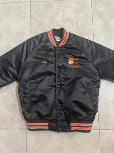 Vintage Hooters Satin Black Bomber Racing Jacket Judy M Chalk Line Made In USA - Picture 1 of 10
