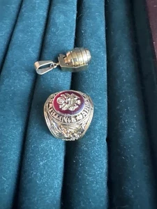 Vintage US Army Style Ring & Grenade Pendant - Gold Tone Military Set - Picture 1 of 4
