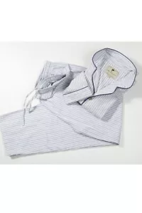 Pigiama uomo flanella 100% morbido cotone spazzolato blu avorio righe made in Irlanda regalo - Foto 1 di 6