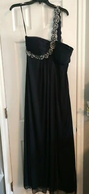 Women Size 12 Formal Prom Bridesmaid Dress Navy Blue with Beadwork Trim Xscape - Image 1 of 4