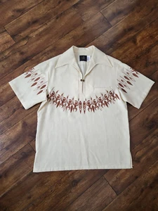 Iolani Hawaiian Mens L Loop Pullover Shirt Tan 70s Big Collar Tiki Exotica Vtg - Picture 1 of 15