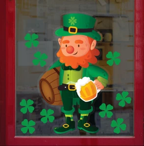 St Patricks Day Irish Leprechaun Beer Plus Clover PACK Window Decoration Vinyl - Picture 1 of 10