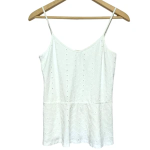 Hinge Cottagecore Eyelet Cami Tank Top Womens Size S White Lacy Strappy Peplum - Picture 1 of 8