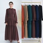 Islamic Plain Women Kaftan Muslim Maxi Dress Dubai Abaya Ruffles Elegant Caftan