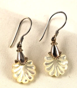 Sajen White Mother Of Pearl Wire Earrings Sterling Silver .925 - Picture 1 of 3