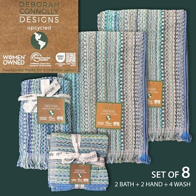 8件装DEBORAH CONNOLY回收吸水浴手洗圆点条纹蓝色多色 — 第 1/4 张图片