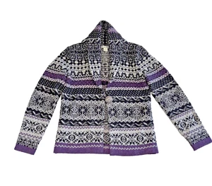 Cárdigan Suéter Telluride Lana Fair Isle XS Púrpura Gris Tejido Nórdico Con Capucha - Imagen 1 de 8