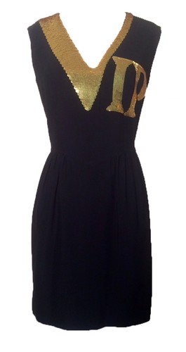 Moschino Couture! Abito a tubino vintage anni 90 VIP nero e oro con paillettes XS 2 4 38 40