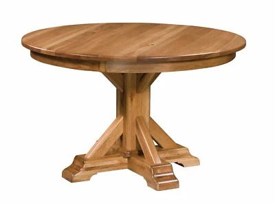 Круглый тумбовый обеденный стол амишей в деревенском стиле из массива дерева - Изображение 1 из 2