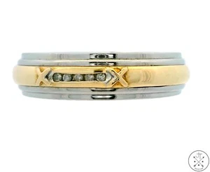 14k Yellow Gold and Stainless Steel Mens Wedding Band 6.6 mm Size 12 Diamonds - Picture 1 of 4