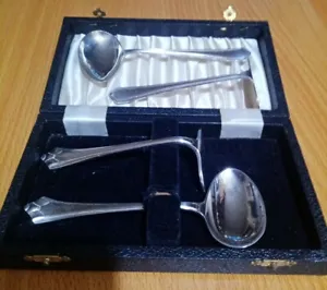 Edwardian 2 lots ANTIQUE  SILVER PLATED CHRISTENING SETS 1 CASED, SPOONS PUSHERS - Picture 1 of 9