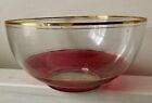 Vintage Art Deco Punch Bowl Cranberry Flash Glass Gold Rim Macbeth Evans