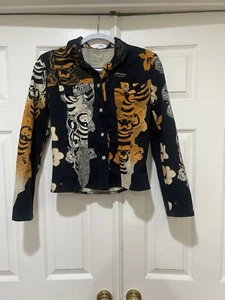 Iceberg History Women’s Bees Printed back Jean Denim Jacket Size Small - Picture 1 of 13