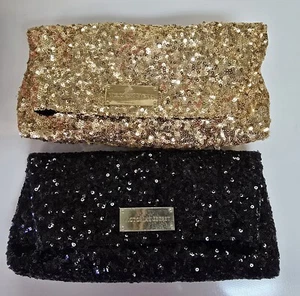 2 carteras clutch Victoria's Secret NEGRAS Y DORADAS lentejuelas forro satinado vintage VS - Imagen 1 de 5