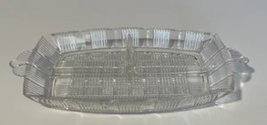 Vintage Glas Art Deco 3 Fächer Servierschale Tablett Rippen Griffe 10"x5,25" - Bild 1 von 13