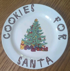 Adorable Christmas Village "COOKIES FOR SANTA" Ceramic 7 1/2" Plate~Tree & Gifts - Picture 1 of 6