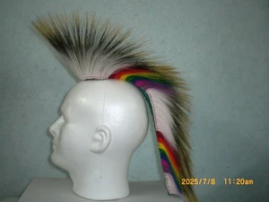 Porcupine Roach, White with Rainbow Stripes 15 inch out, Lt Blue/Green Yarn Base - Picture 1 of 7