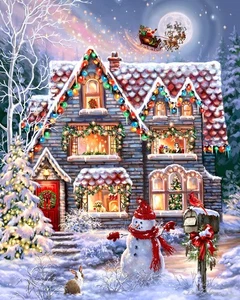 Christmas Jigsaw Puzzle by Springbok Christmas Eve Cottage 1000 Piece USA Made - Picture 1 of 3