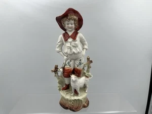 Bisque German Hand Painted Porcelain Statuette Of A Shepherd With His Dog - Picture 1 of 7