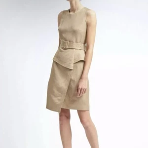 NWT Banana Republic Linen Blend Peplum Sleeveless Utility Dress Brown Tan Size 6 - Picture 1 of 10