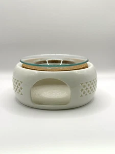 Keramik Stövchen ätherisches Öl/Teekanne mit Korkkissen - weiß - neu - Bild 1 von 4