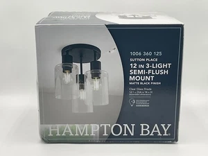 Hampton Bay Sutton Place 12 in. 3-Light Matte Black Flush Mount Ceiling - Picture 1 of 7