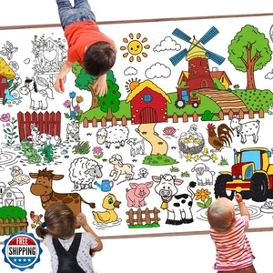 Bauernhoftier riesiges Ausmalposter, 72 x 30 cm groß Bauernhof Thema Ausmalbilder  - Bild 1 von 5