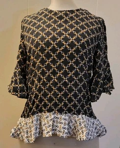 Womens Handbag Blouse Italian Designer Style Sz XS Bust 37in Ruffled Halfsleeve - Picture 1 of 13