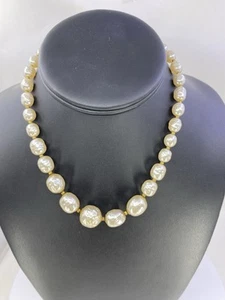 Vtg Signed MIRIAM HASKELL Faux BAROQUE PEARL Beaded Gold Tone NECKLACE - Picture 1 of 7