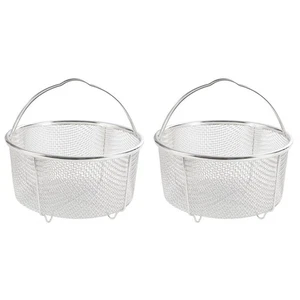 2 Pcs Portable Steam Basket Fryer with Handle Stainless Steel Wire for Frying - Picture 1 of 12