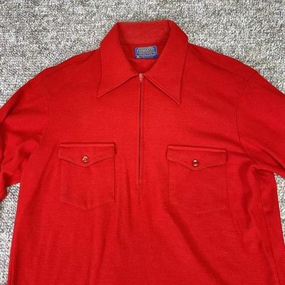 Vintage Pendleton Shirt Mens Extra Large Red Wool Half Zip Pullover Made USA 70s - Image 1 of 4