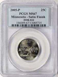 2005-P 25c Minnesota Satin Finish DDR-033 Doubled Die Reverse PCGS MS67 - Picture 1 of 4