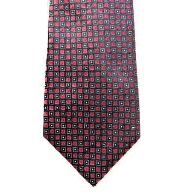 Countess Mara 100% Silk Tie Necktie Foulard Geometric Squares Checkerboard Mens - Image 1 of 4