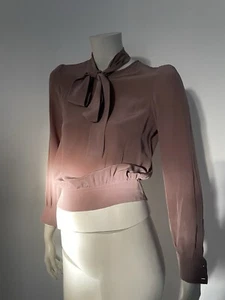 PRADA SILK BLOUSE WITH PUSSY BOW TIE DUSTY PINK BEIGE XS 38 USED GOOD CONDITION - Picture 1 of 7