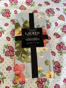 LAUREN RALPH LAUREN 4 Pack Blue Floral Pure Cotton Napkins NEW - Picture 1 of 8
